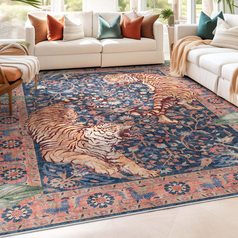 Winston Porter Shanea Botanical Tiger Multi Navy Modern Floral